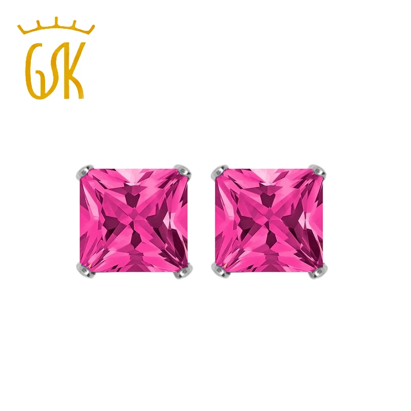 1 50 Ct Принцесса Cut розовый Мистик Топаз Твердые 14K золотые серьги гвоздики 5
