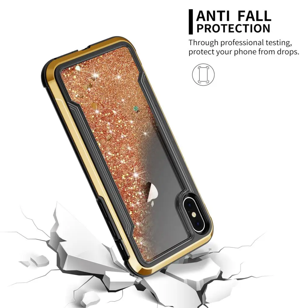 Броня Гибридный ударопрочный каучук бампер чехол для iPhone 11 Pro Max 6 6s 7 8Plus X XS Max XR жидкий сыпучий песок украшение блестки чехол