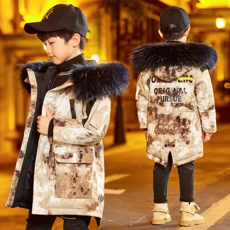 Зимние детские пуховики камуфляжный стиль для мальчиков парка подростков с