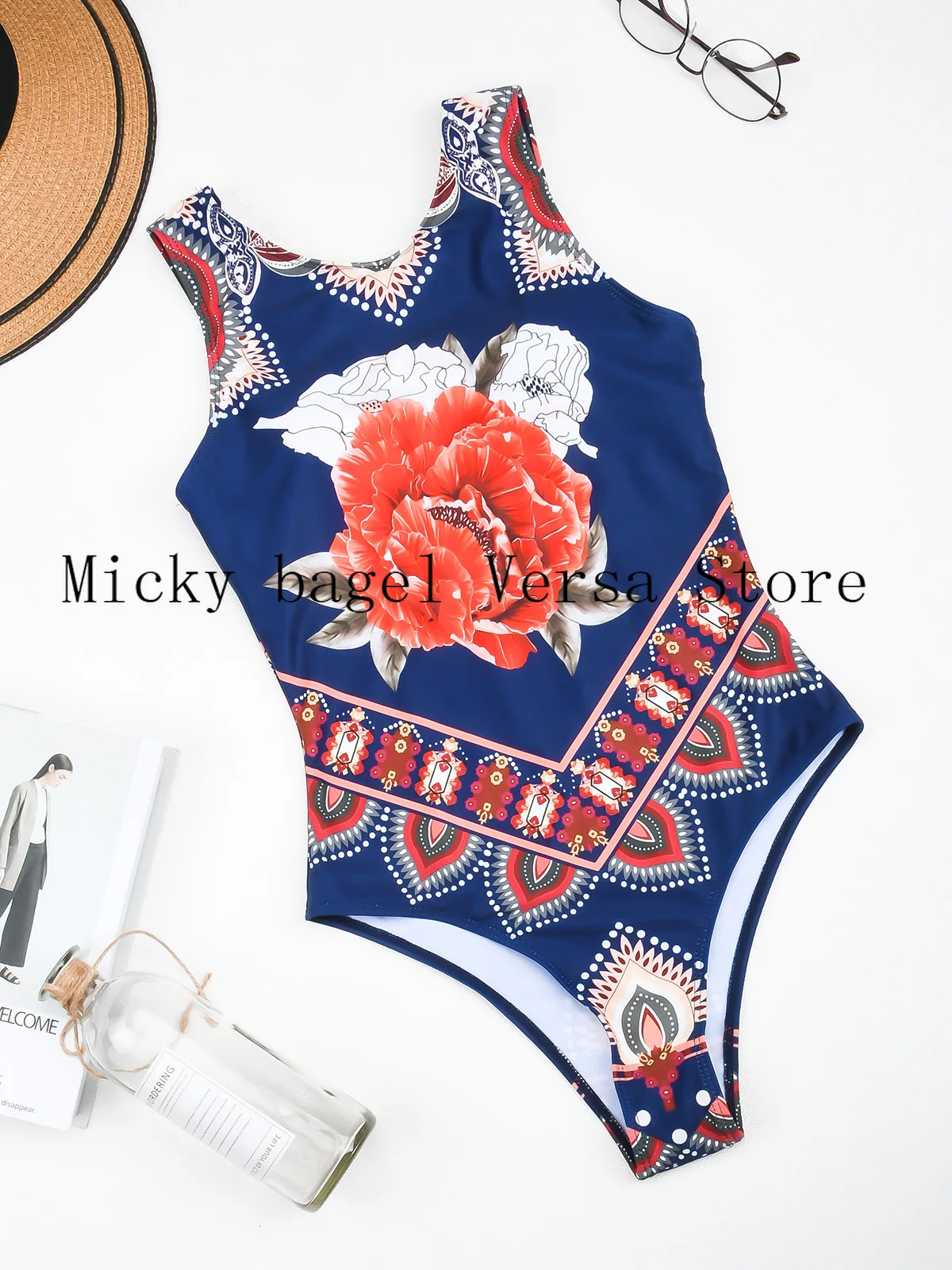 

2021 luxury design tie dye printing fashion women's one-piece suit temperament sexy slim sling bikini leisure beach swimsuit