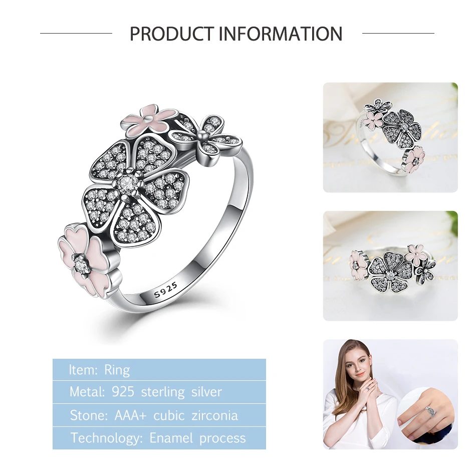 Оригинальные женские кольца на палец 925 пробы серебряный розовый цветок