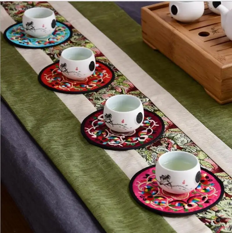 

Coaster Chinese Style Cloth Embroidery Coasters Milk Insulation Anti - Hot Pad Table Mats Color Random