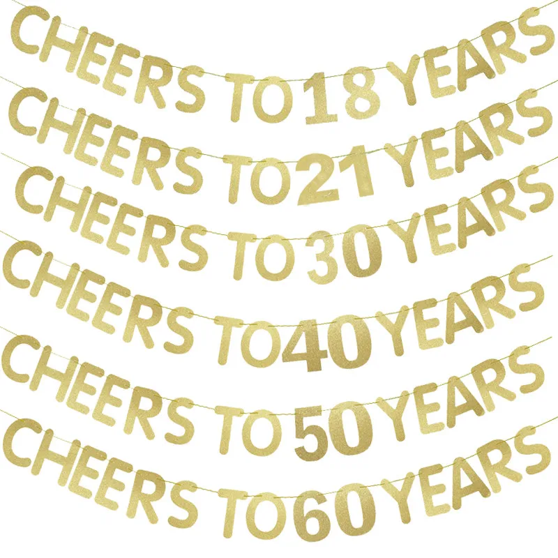 

JQSYRISE 1Set Cheers To 18 21 30 40 50 60 Years Banner Adult Birthday Party Bunting Garland Anniversary 30th 40th 50th Supplies