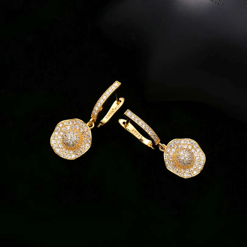 Серьги для помолвки вечерние женщин золотые серьги-кольца с фианитами в стиле