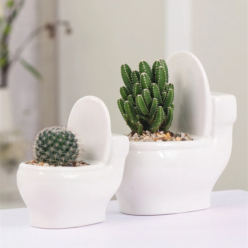 Creative Ceramic Toilet Flower Pot DIY Design Planter for Succulents Plants Gardening Small Flowerpot Home Office Decor