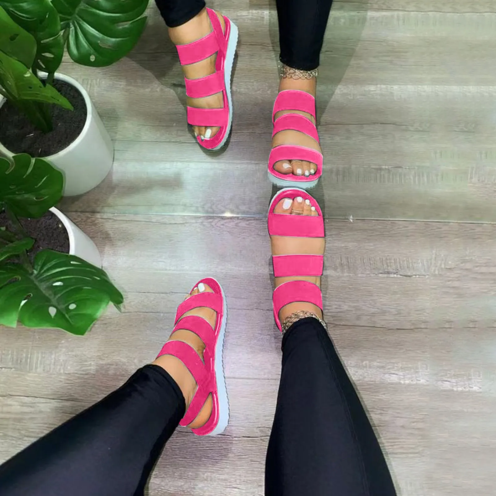 

Summer Casual Flat Sandals Elastic Bands Summer Shoes Candy Color Open Toe Woman Flats Female Shoes Women's Sandals 2021