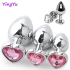 Анальная пробка 3 размера в форме сердца, из нержавеющей стали, кристальная Анальная пробка, съемные детские анальные секс-игрушки, предстательные игрушки