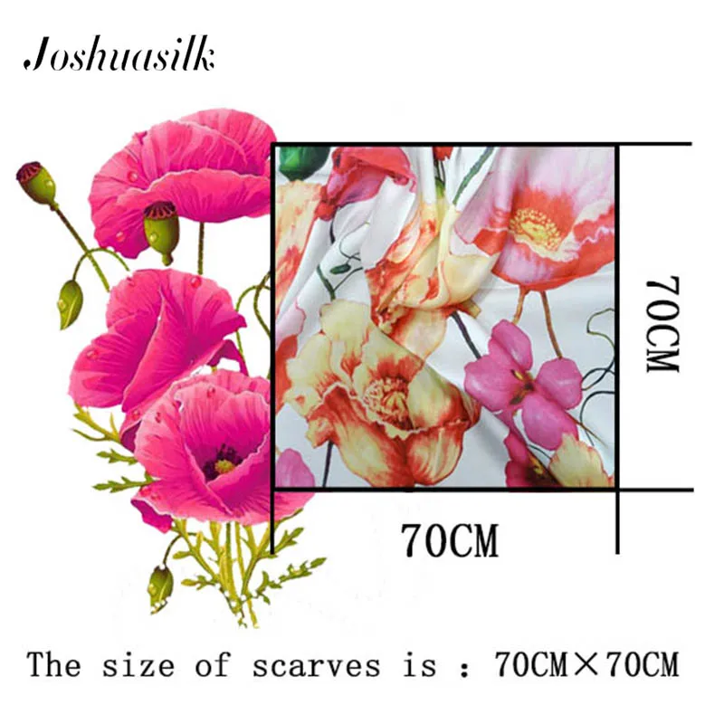 

Joshuasilk women scarf summer silk scarves shawls 4 colors 70CM*70CM silk scarves female foulard beach stoles