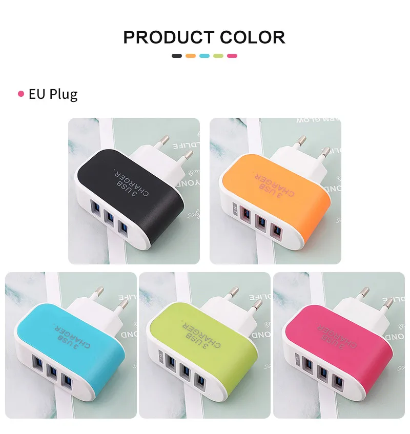 USB-адаптер переменного тока 220 В постоянного 5 1 А 3 USB-порта быстрое зарядное