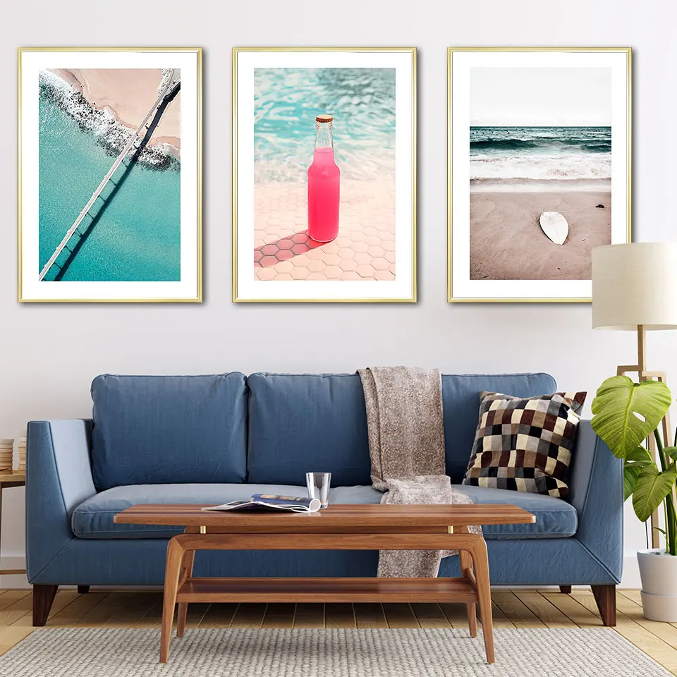Праздник песчаный пляж скандинавский постер коктейль холст живопись доска для
