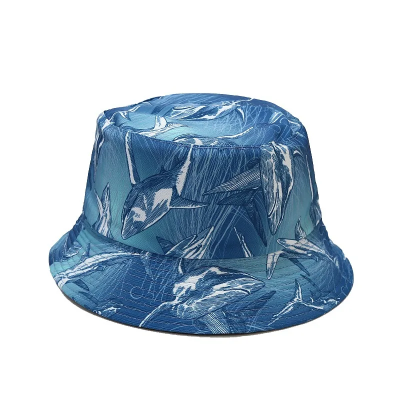 The new 2021 sea animal print double-sided fisherman cap female summer tidal basinand American creative cartoon hat Panama | Аксессуары