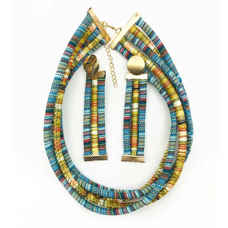 Набор женских ожерелий тканевая веревка в этническом стиле ожерелье с сережками