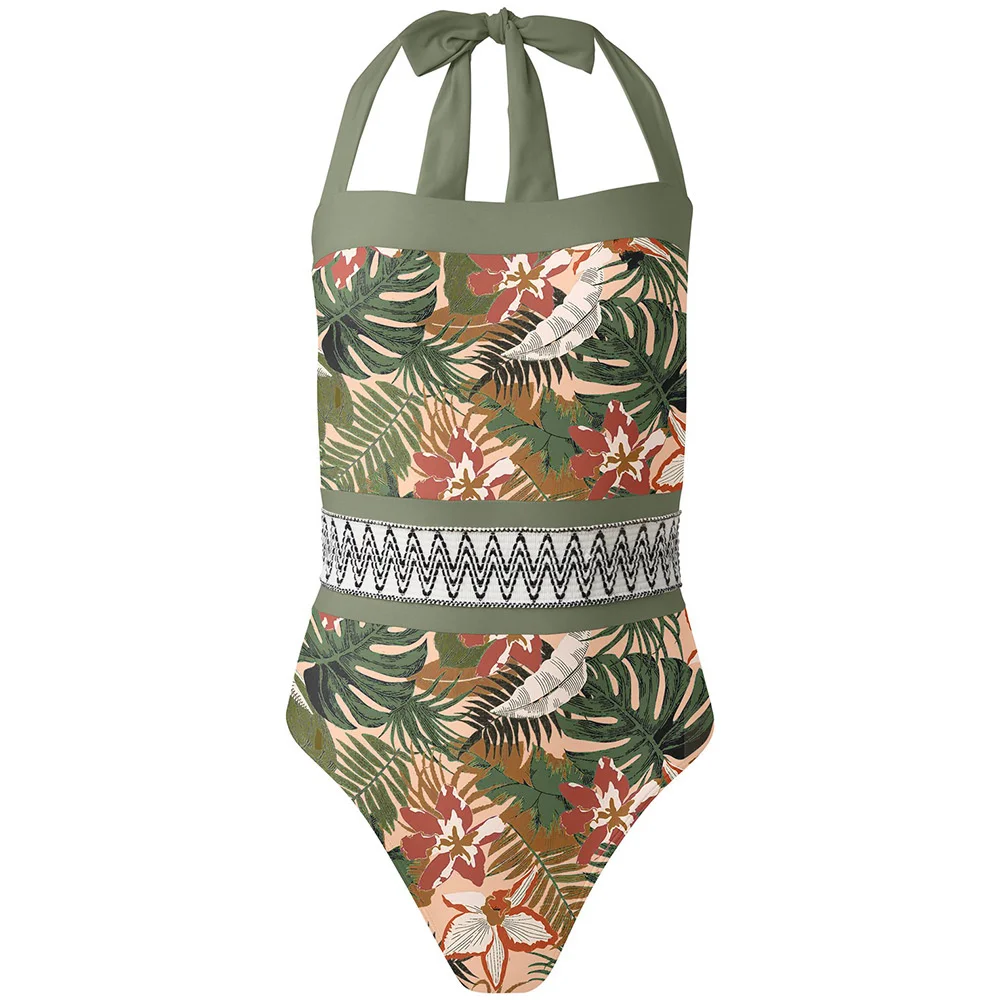 

Triangle one piece women's swimsuit 2021 New Sexy Swimwear bandage print