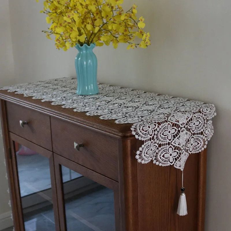 Современная Белая Хлопчатобумажная кружевная скатерть для чайной кровати с