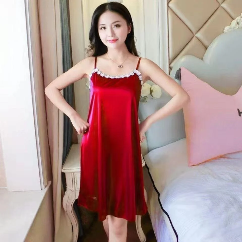 

girl summer ice silk suspender skirt lovely Korean students wear home clothes nuisette femme szlafrok