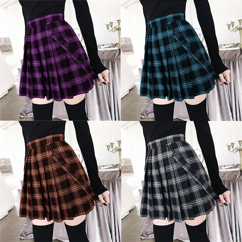 

1PC Casual Short Dress Vintage 5 Colors Plaid Skirt Plus Size Suspender Strap Mini Skirt High Waist A-line Skirts Pleated Skirt