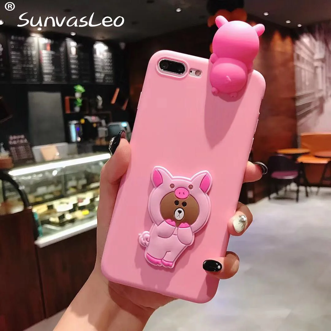 Pink Bear 3D мультфильм животных мягкий чехол для телефона задняя крышка для samsung S6 S7 S8 S9 S10 S10 рlus Lite/M10 M20 M30/Note 3 4 5 8 9/A30 A50 - Цвет: Pink Bear