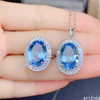 kjjeaxcmy fine jewelry 925 sterling silver inlaid natural sky blue topaz women vintage popular large gem ring pendant set suppor