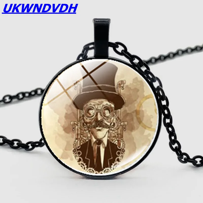 

Steampunk old man bump glass necklace fashion retro style necklace men and women chain