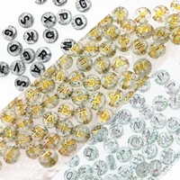 7mm acrylic beads new style starry sky golden black letter transparent round spacer loose beads for diy jewelry making
