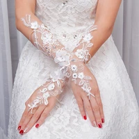 new wedding gloves mid length lace beaded bridal wedding veils woman short appliques fingerless veils accessories