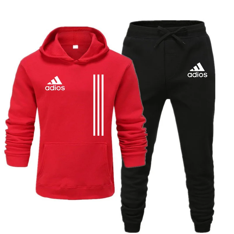 

New adios Men's Autumn Winter Sets Zipper Hoodie+pants Two Pieces Casual Tracksuit Male Sportswear Gym Brand Clothing Sweat Suit