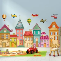 14045cm colorful small town house wall stickers for kids room bedroom kindergarten wall decals art eco friendly vinyl murals