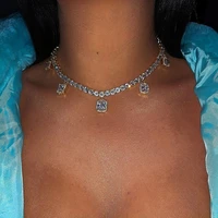 ywzixln boho charm bling white crystal choker cube shape pendant fashion necklaces bijoux for women elegant choker jewelry n099