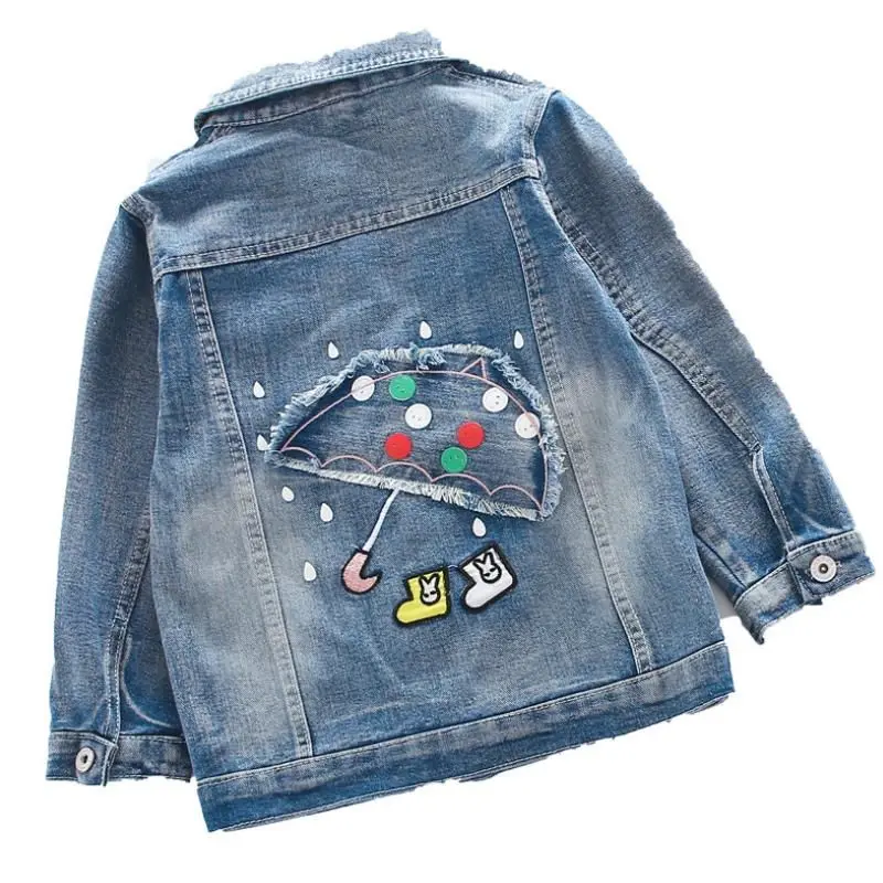 2020 Детская куртка Весенняя джинсовая с принтом для маленьких девочек Осенняя