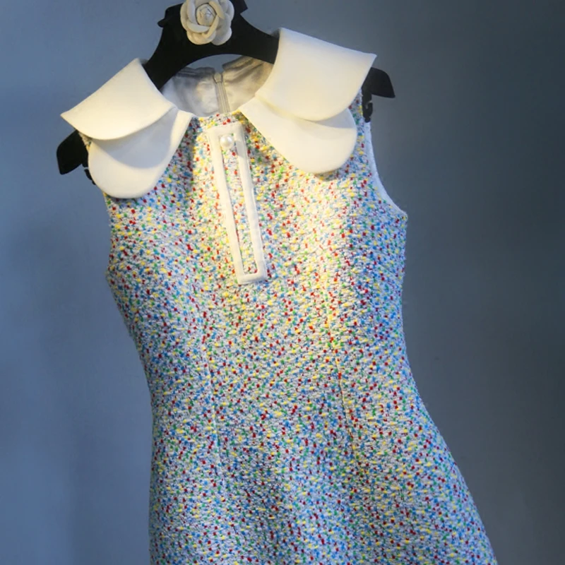 

New small sweet wind charge show thin waist burrs sleeveless dress pieces tweed dress PuLi pieces plus