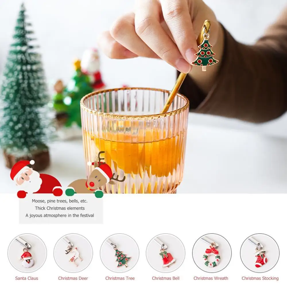 

6pcs/set Tea Spoon Innovative Christmas Stainless Steel Spoon Set Creative Gold Plated Coffee Dessert Spoon Christmas Gift
