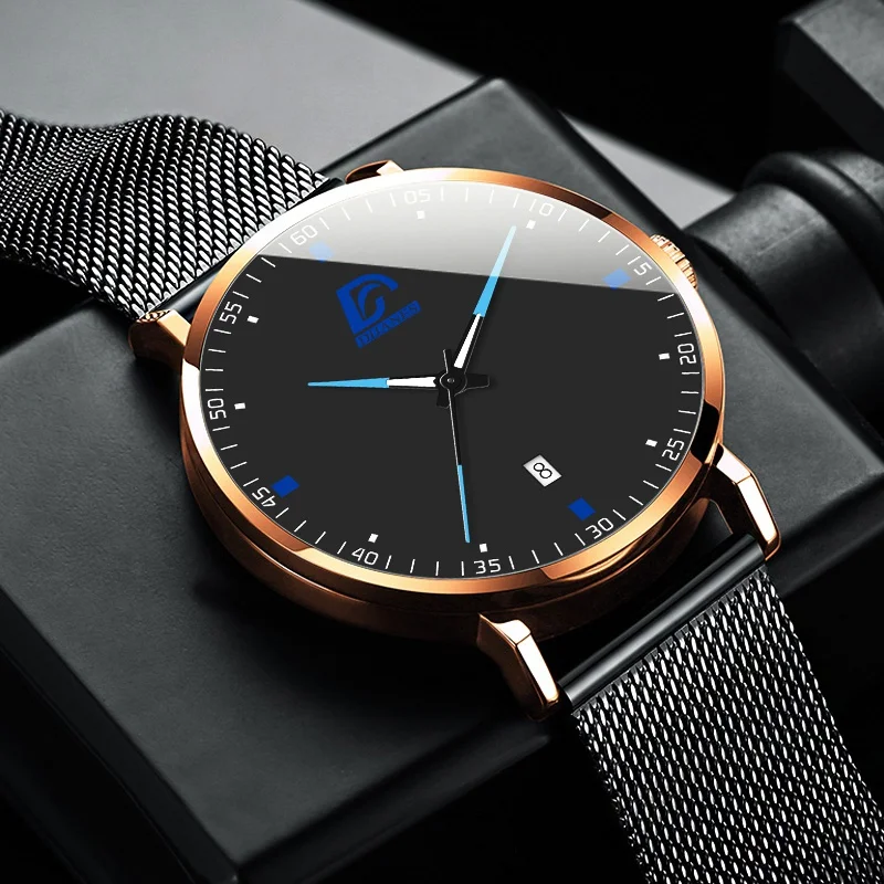 

2021 minimalistische Mode Uhr Herren Edelstahl Mesh Band Quarz Uhren fur Manner Business Casual Kalender Uhr Reloj Hombre