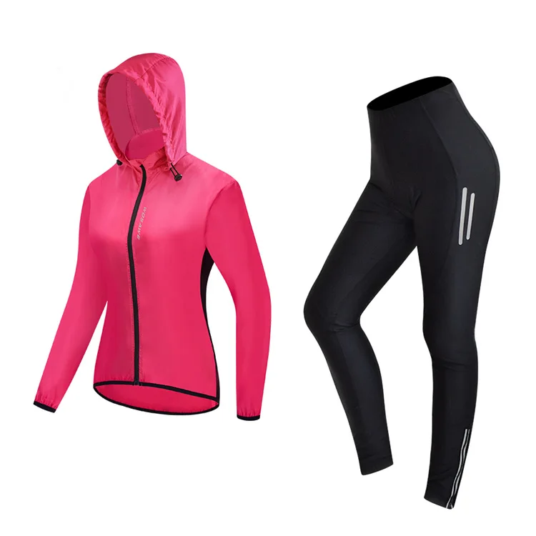 

WOSAWE Summer Cycling Long-sleeved Hooded Windbreaker Outdoor Sports Stretch Quick-drying Trousers Women's Suit