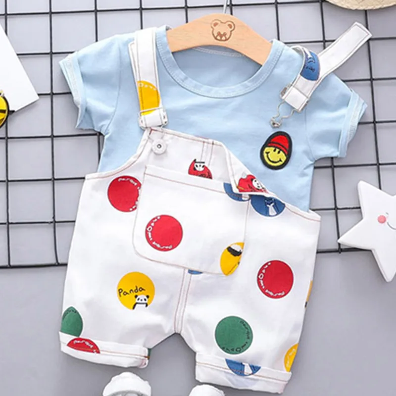 

Melario New Baby Clothes Sets Summer Cute Smiley Face T-shirt Tops Cartoon Dots Overall Shorts Boys Girls Suit Newborn Clothes