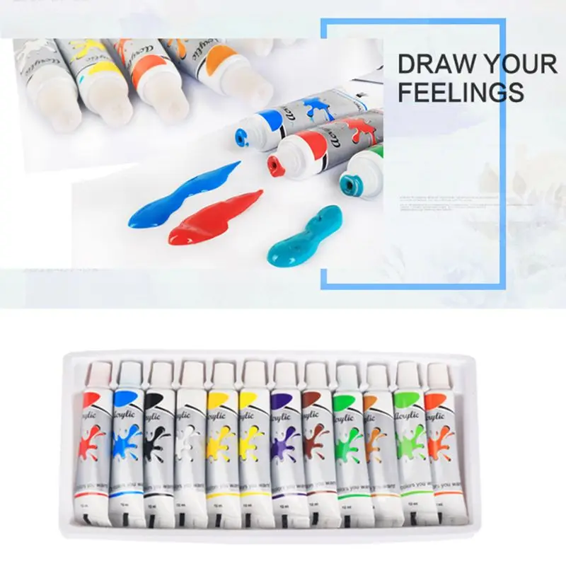 

6 ML 12 Color Professional Acrylic Paint Watercolor Set Hand Wall Painting Brush