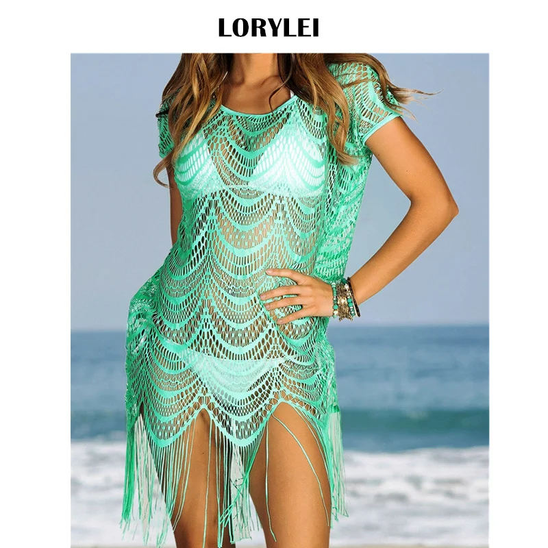 Сексуальное прозрачное Сетчатое мини-платье для плавания с бахромой Пляжная