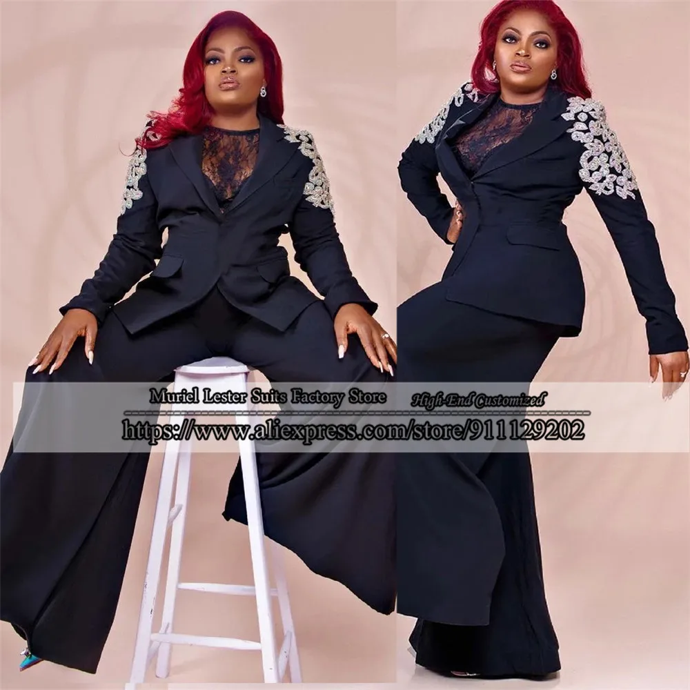 

Модные темно-синие женские костюмы, белая куртка с аппликацией из бисера и брюки-клеш, женские блейзеры из 2 предметов, смокинги для матери н...