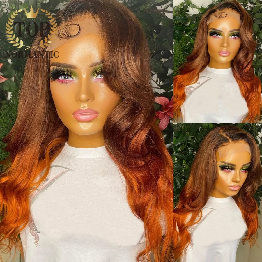 

Topnormantic Ombre Color Body Wave Wigs For Women 13x4 Lace Front Remy Brazilian Human Hair Colored Wig With Baby Hair