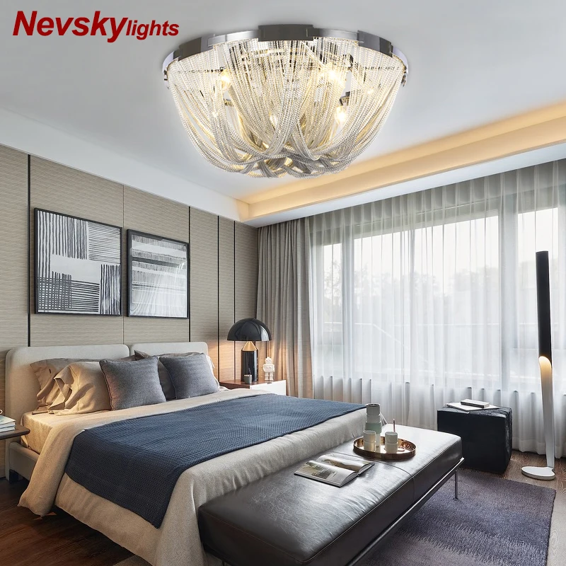 Современный потолочный светильник в спальню светодиодная Серебряная люстра