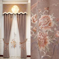 light coffee color new living room bedroom european modern chenille shade curtain customized finished embroidered curtain cloth
