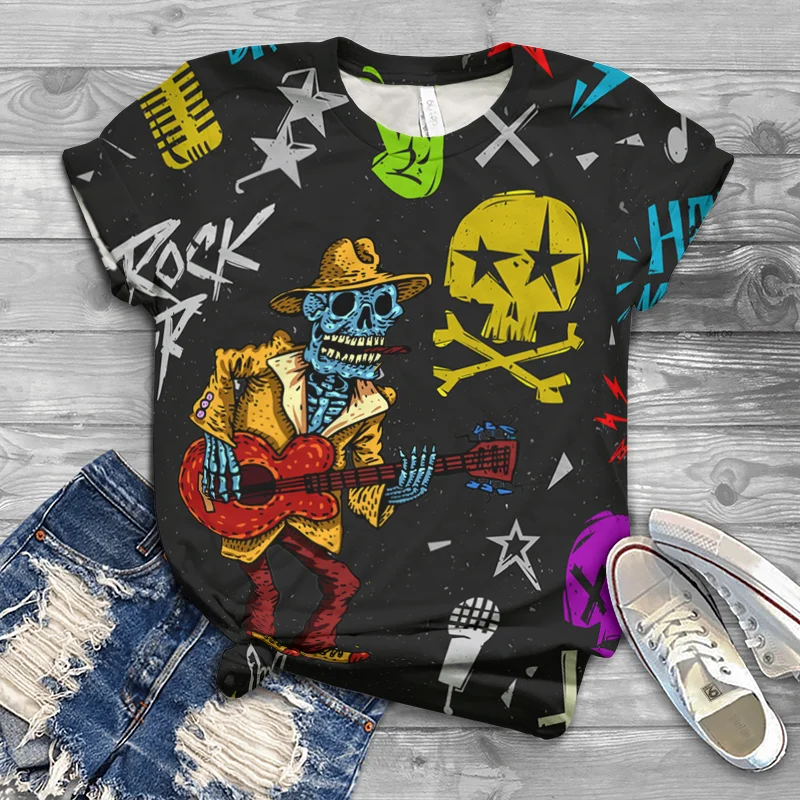 

Men's Women's Fashion Color Print Skull T-Shirt Wild Street Streetwear O-Neck Short Sleeve Hip Hop Funny Summer 2021 New