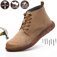 fashion men work safety boots steel toe indestructible suede winter lightweight shoes breathable work ankel high top safety 31