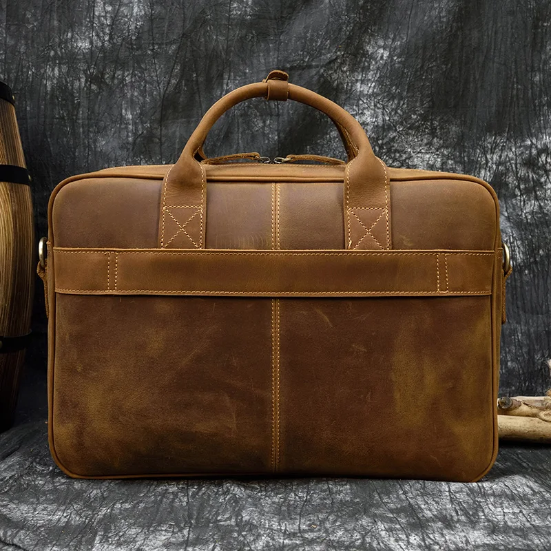 Men's leather briefcase retro handbag high-quality leather shoulder messenger bag computer bag commuter bag