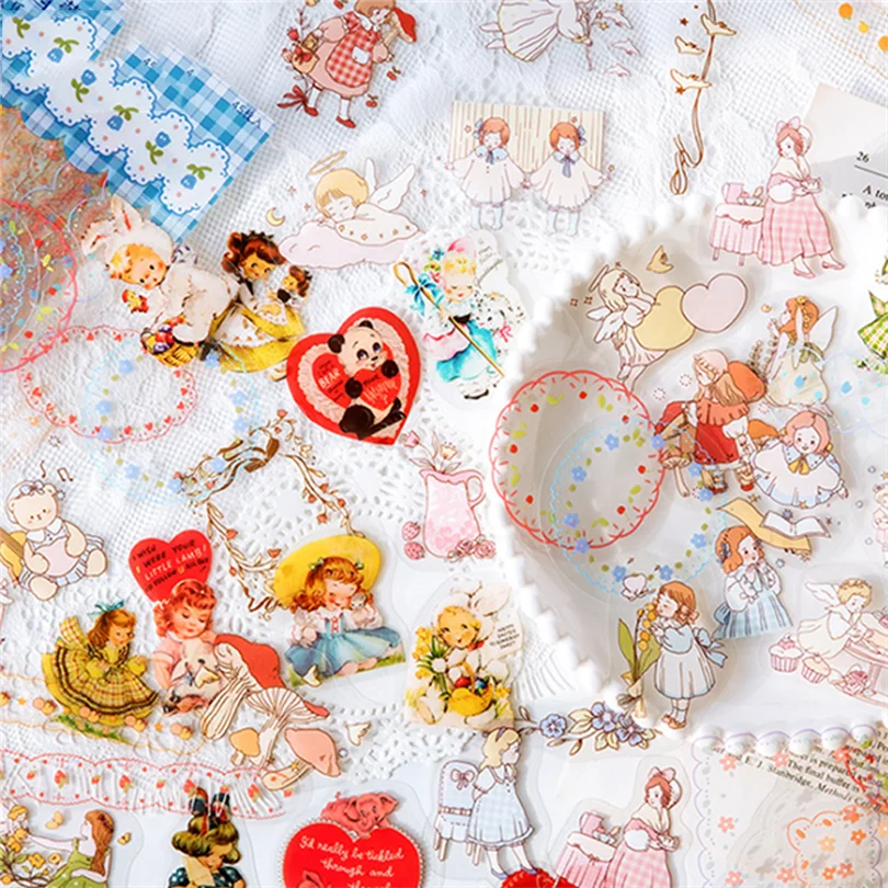 

`2021 New Creative Ode to Joy Fairy Bear Cute Retro Girl Heart Pocket DIY Sticker Children's Toy Wholesale