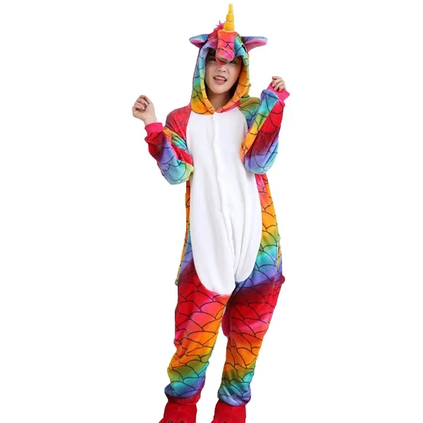 1 Кигуруми золотые крылья Единорог Пижама-комбинезон licorne Animal unicornio Длинные рукава с капюшоном Комбинезоны для взрослых фланелевая теплая одежда для сна - Цвет: 1
