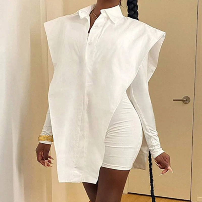 

Sexy Women Blouse Turn Down Collar Sleeveless Irregular Split Blouses Tops For Women 2021 New Elegant Shirt Tops Clothes