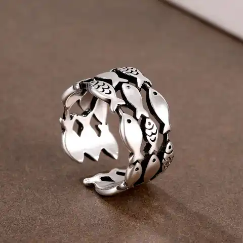 Женское винтажное Открытое кольцо, регулируемое кольцо с рыбками в стиле ретро, геометрические аксессуары