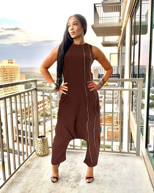 

Fall Winter Clothes Solid Sexy Zipper Sleeveless Jumpsuit Women Sexy Wide Leg Pants One Piece Outfits Lounge Overalls Wholesale