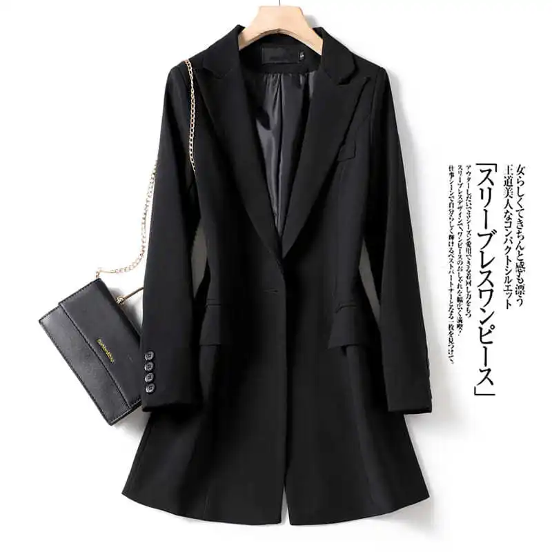 

Women's Blazer & Suits Autumn Office Lady Clothes Women One Button Black Jacket Spring Korean Mid-length Professional Blazers