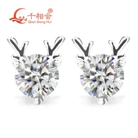 925 silver milu deer earrings with white color 5mm round shape moissanite stone ear stud earing
